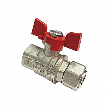 Кран шаровой лат. PREMIUM для ВОДЫ с накид.г 3/4" ВР/ВР бабочка, НИКЕЛИР-Й VALFEX 11Б27фт1М (40/10)